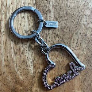Coach Heart Script Crystal Pink Key Fob Keychain